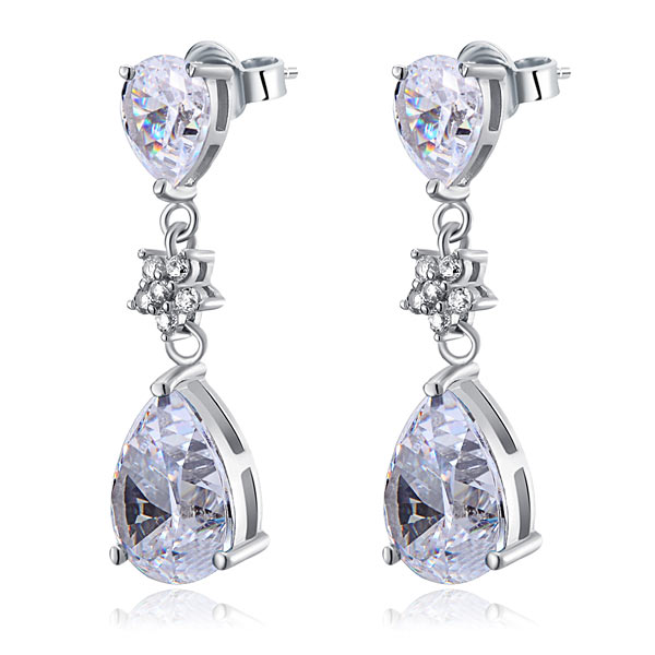 Pendientes colgantes de diamantes simulados de talla pera de 3,5 quilates en plata de ley.