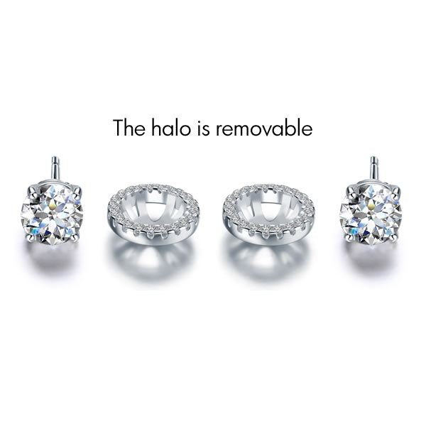 1.25 CT. Clear Simulated Diamond Removable Halo Stud Earrings in Sterling Silver