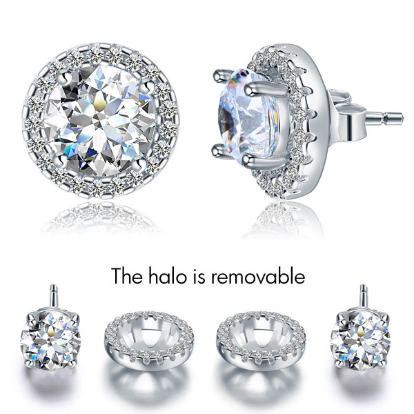 1.25 CT. Clear Simulated Diamond Removable Halo Stud Earrings in Sterling Silver