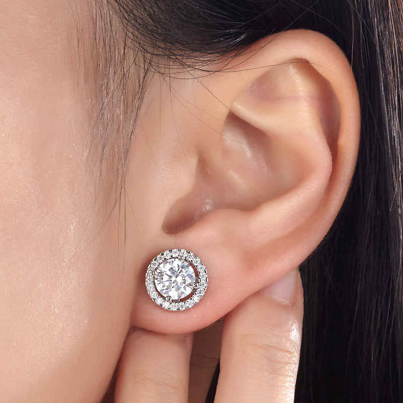 1.25 CT. Clear Simulated Diamond Removable Halo Stud Earrings in Sterling Silver