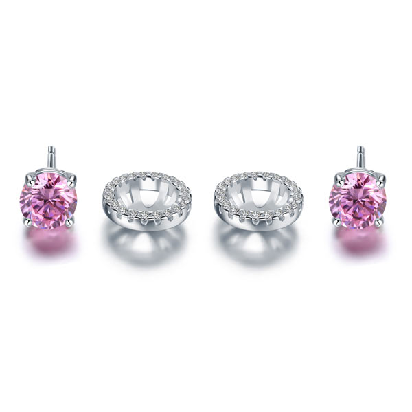 1.25 CT. Pink Simulated Diamond Removable Halo Stud Earrings in Sterling Silver