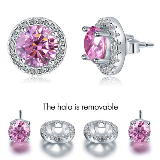 1.25 CT. Pink Simulated Diamond Removable Halo Stud Earrings in Sterling Silver