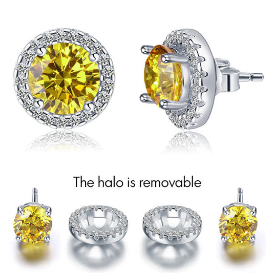 1.25 CT. Round Yellow Simulated Diamond Removable Halo Stud Earrings in Sterling Silver