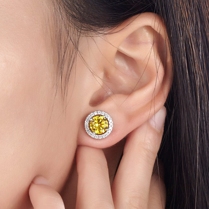 1.25 CT. Round Yellow Simulated Diamond Removable Halo Stud Earrings in Sterling Silver