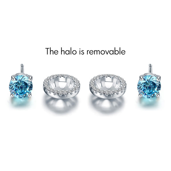1.25 CT. Aqua Blue Simulated Diamond Removable Halo Stud Earrings in Sterling Silver