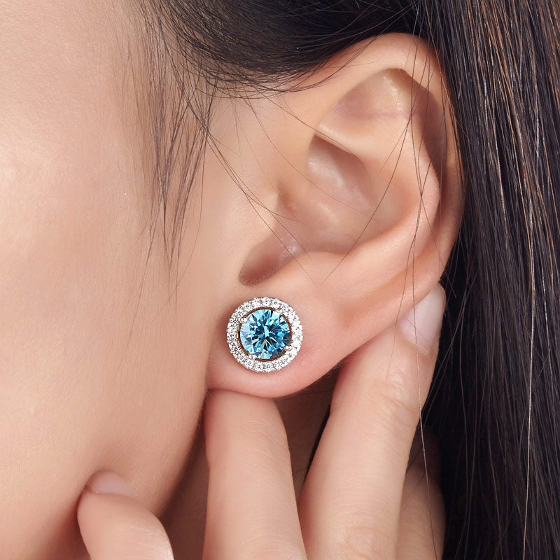 1.25 CT. Aqua Blue Simulated Diamond Removable Halo Stud Earrings in Sterling Silver