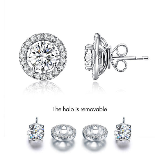 1 CT. Moissanite Diamond Removable Halo Stud Earrings in Sterling Silver