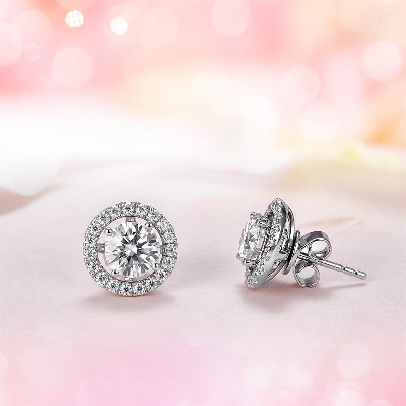 1 CT. Moissanite Diamond Removable Halo Stud Earrings in Sterling Silver