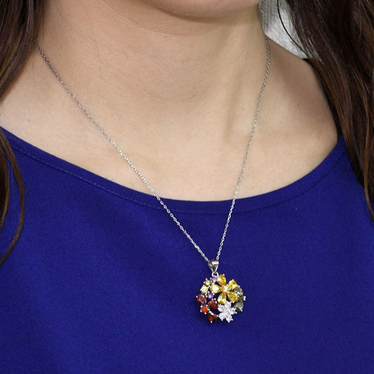3.5 CT. Multi-Color Created Topaz Flower Pendant Necklace in Sterling Silver