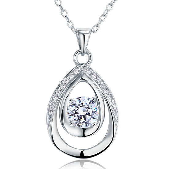 1 CT. Round Double Teardrop Pendant Necklace in Sterling Silver