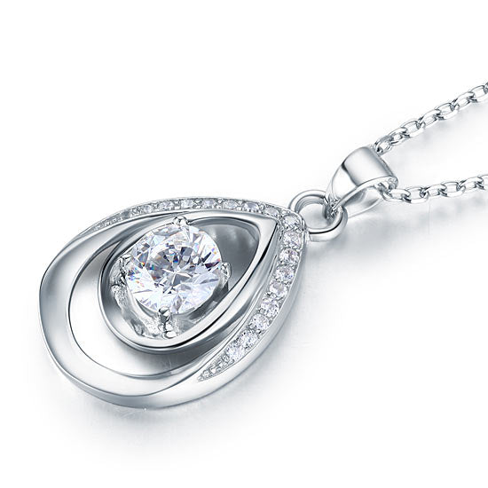 1 CT. Round Double Teardrop Pendant Necklace in Sterling Silver