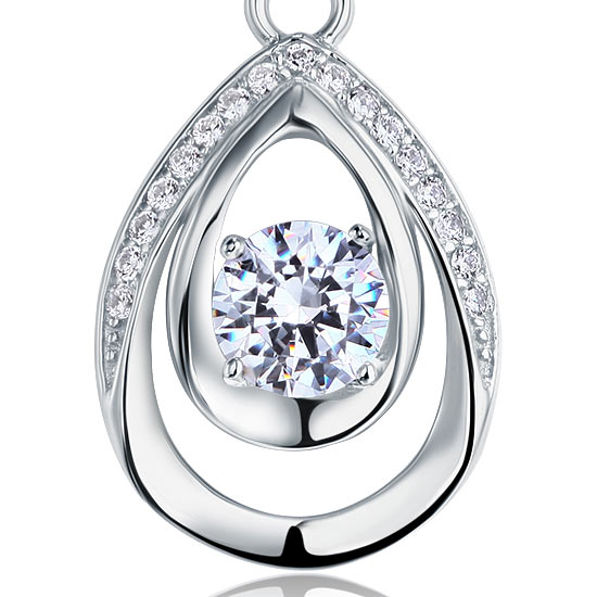 1 CT. Round Double Teardrop Pendant Necklace in Sterling Silver