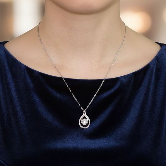 Collar con colgante de lágrima doble redonda de 1 quilate en plata de ley