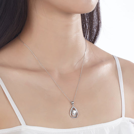 1 CT. Round Double Teardrop Pendant Necklace in Sterling Silver
