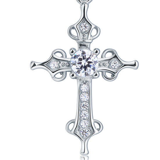 Collier avec pendentif croix en diamant simulé de style médiéval en argent sterling