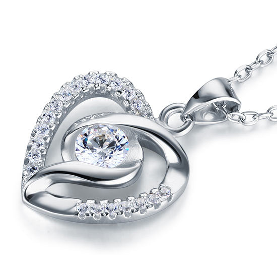 Simulated Diamond Heart Pendant Necklace in Sterling Silver