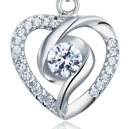 Simulated Diamond Heart Pendant Necklace in Sterling Silver