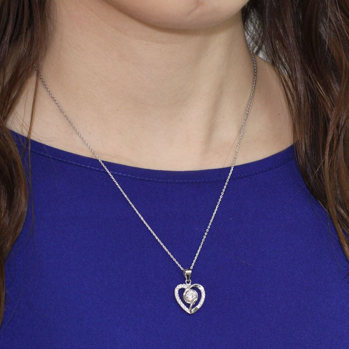Simulated Diamond Heart Pendant Necklace in Sterling Silver