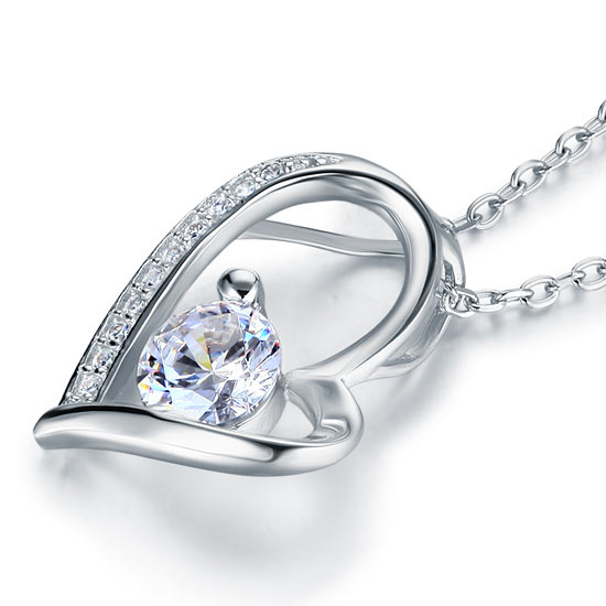 1 CT. Simulated Diamond Heart Pendant Necklace in Sterling Silver