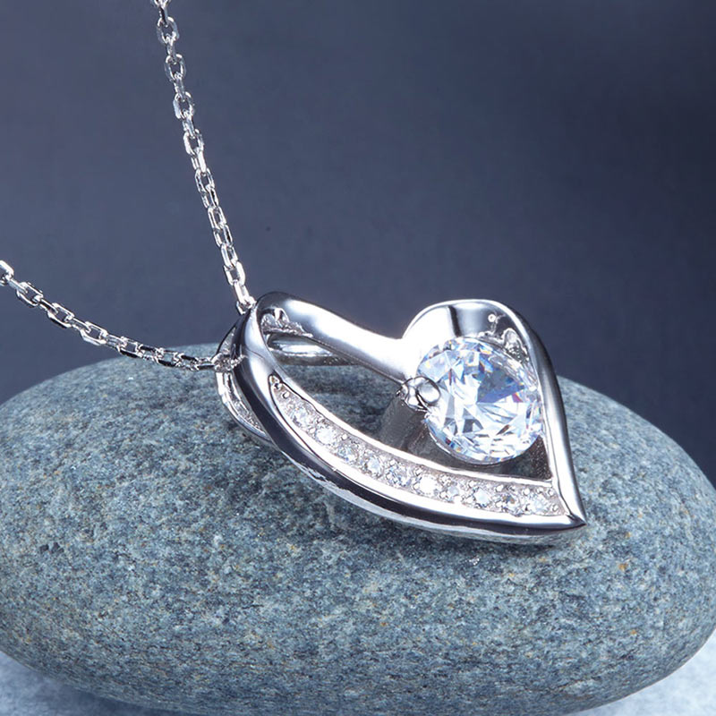 1 CT. Simulated Diamond Heart Pendant Necklace in Sterling Silver