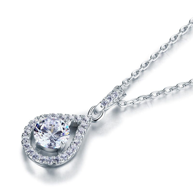1 CT. Round Simulated Diamond Teardrop Pendant Necklace in Sterling Silver