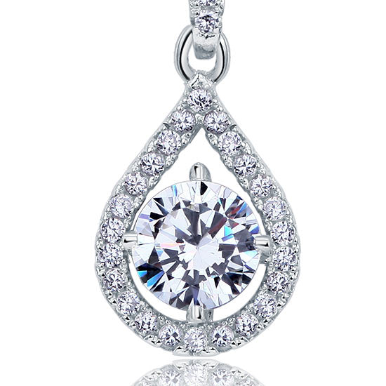 1 CT. Round Simulated Diamond Teardrop Pendant Necklace in Sterling Silver