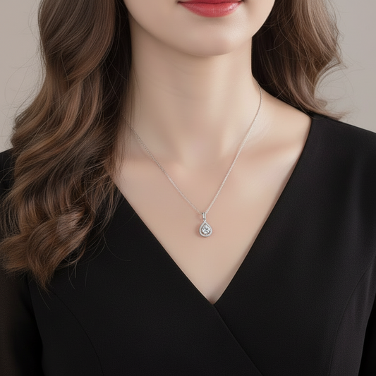 1 CT. Round Simulated Diamond Teardrop Pendant Necklace in Sterling Silver