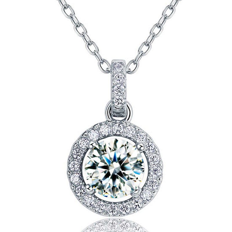 1 CT. Round Simulated Diamond Halo Pendant Necklace in Sterling Silver