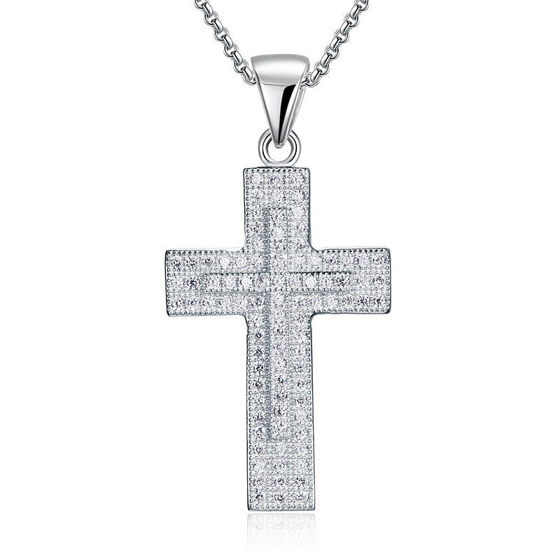 Collar con colgante de cruz de circonitas cúbicas con micropavé en plata de ley