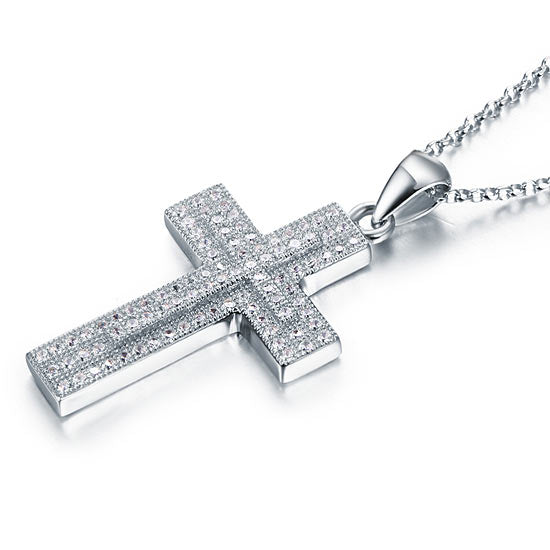 Collar con colgante de cruz de circonitas cúbicas con micropavé en plata de ley