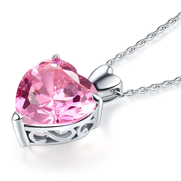 Collar con colgante de diamante simulado rosa de corte de corazón de 5 quilates en plata de ley.