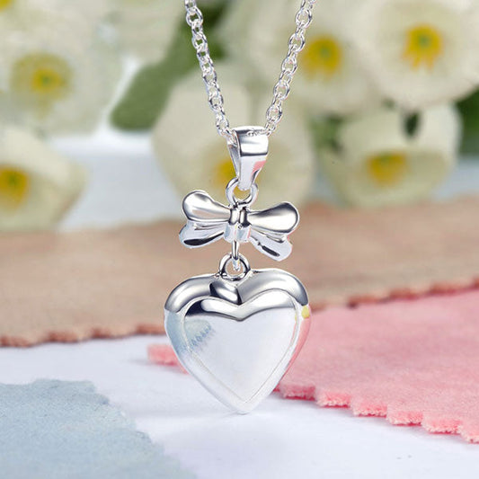 Ribbon Heart Pendant Necklace in Sterling Silver for Girls