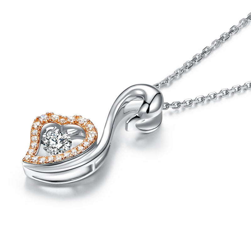 Collier avec pendentif en forme de cœur de cygne et pierre dansante
