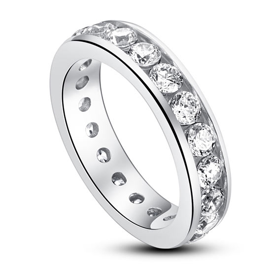 Alliance en argent sterling sertie de diamants synthétiques ronds de 3 mm