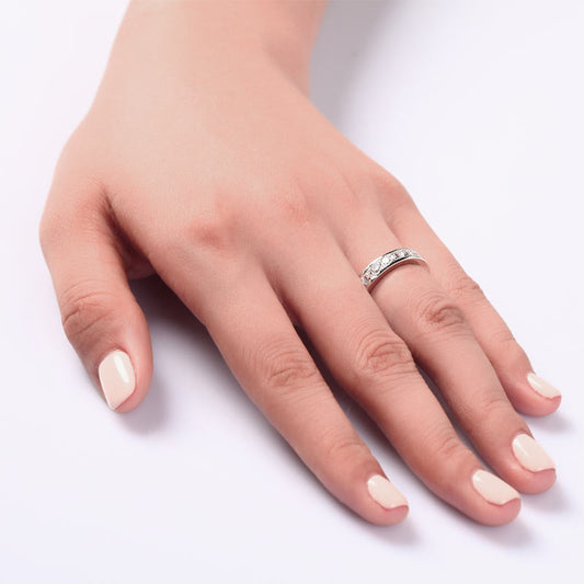 3mm Round Simulated Diamond Channel Set Eternity Band in Sterling Silver