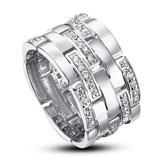 Alliance anniversaire en argent sterling avec diamants simulés superposés