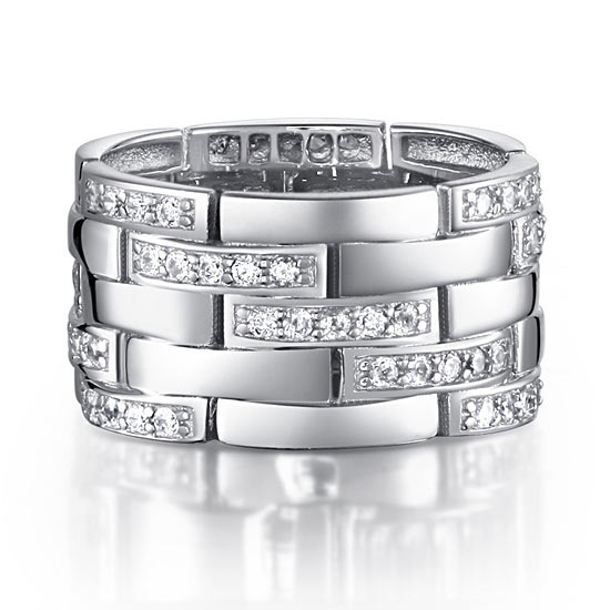 Alliance anniversaire en argent sterling avec diamants simulés superposés