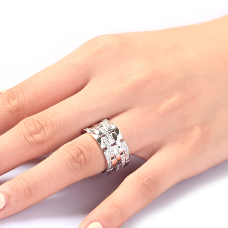 Alliance anniversaire en argent sterling avec diamants simulés superposés