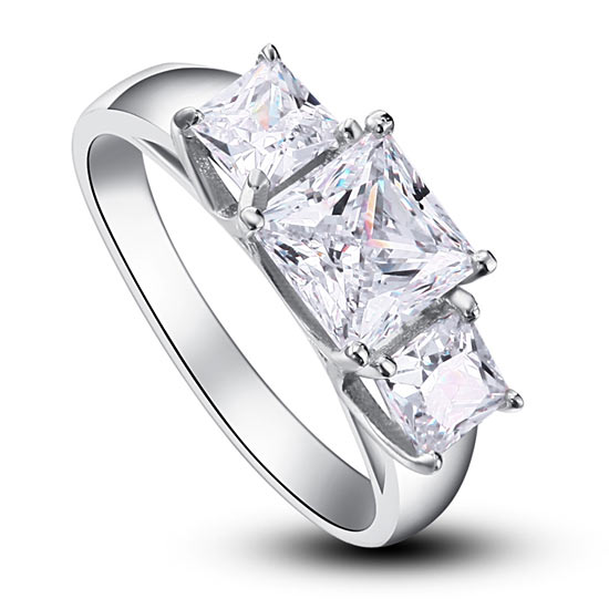 1.5 CT. Three-Stone Princess Cut Simulated Diamond Ring in Sterling Silver