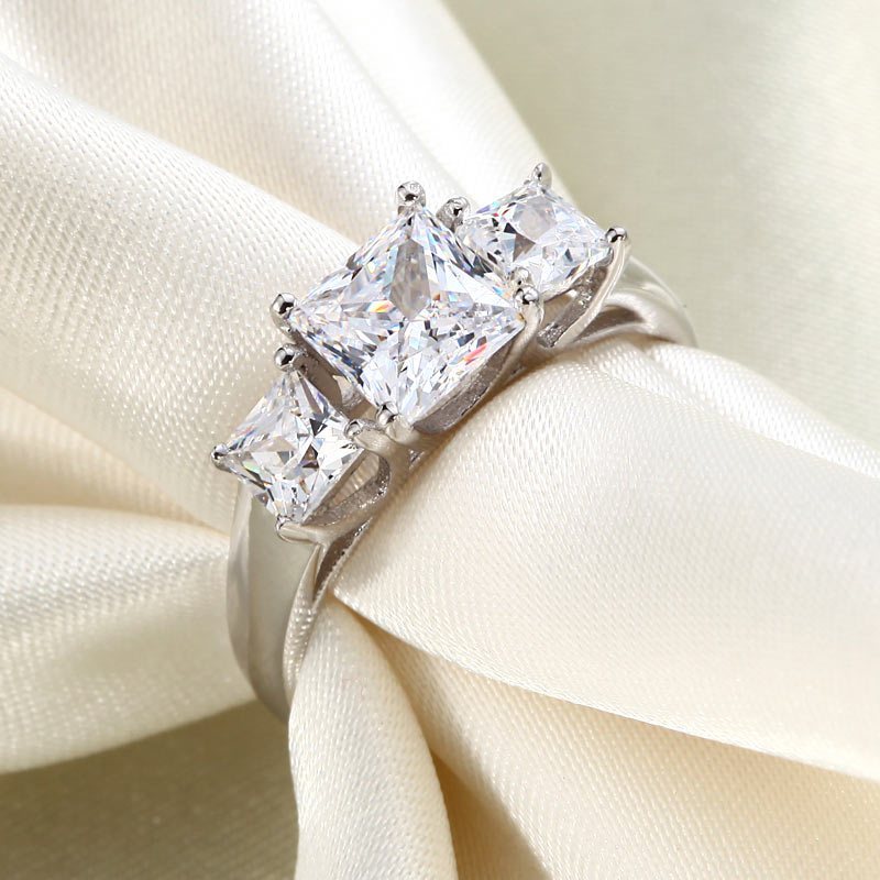 1.5 CT. Three-Stone Princess Cut Simulated Diamond Ring in Sterling Silver