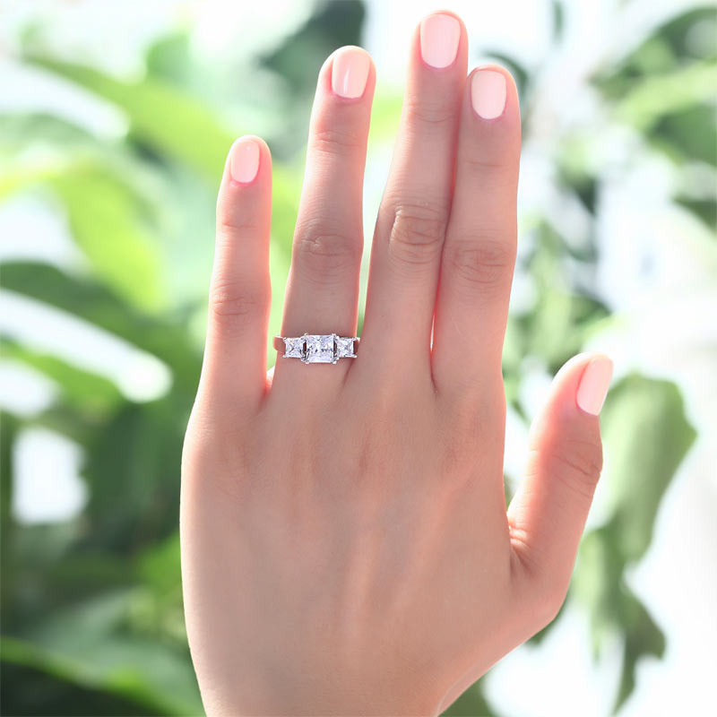 1.5 CT. Three-Stone Princess Cut Simulated Diamond Ring in Sterling Silver