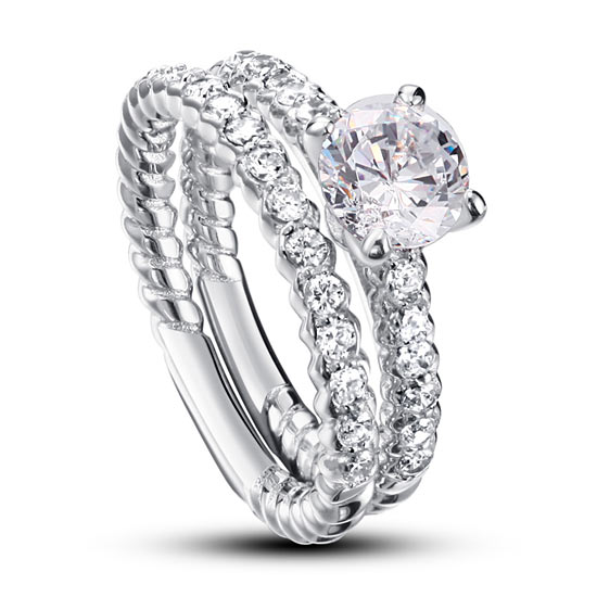 1 CT. Simulated Diamond Semi Eternity Rope Bridal Set in Sterling Silver