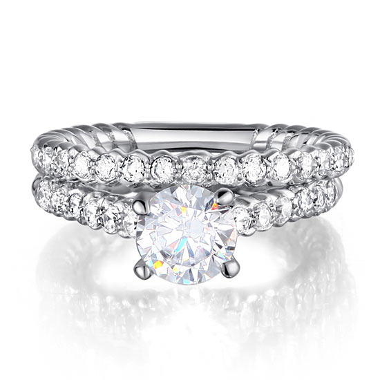 1 CT. Simulated Diamond Semi Eternity Rope Bridal Set in Sterling Silver