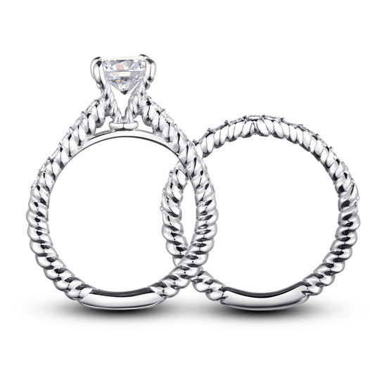 1 CT. Simulated Diamond Semi Eternity Rope Bridal Set in Sterling Silver