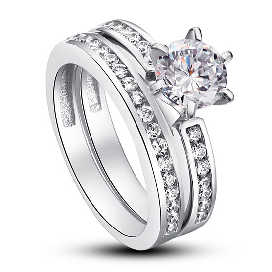 1 CT. Round Cut Simulated Diamond Channel Bridal Set in Sterling Silver