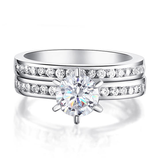 1 CT. Round Cut Simulated Diamond Channel Bridal Set in Sterling Silver