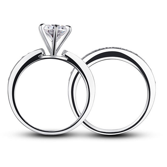 1 CT. Round Cut Simulated Diamond Channel Bridal Set in Sterling Silver