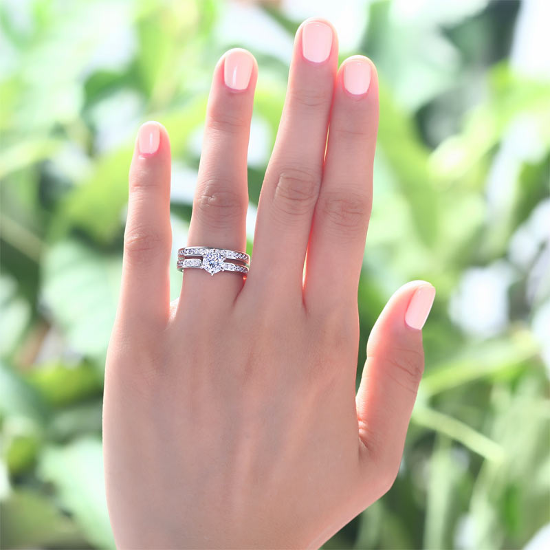 1 CT. Round Cut Simulated Diamond Channel Bridal Set in Sterling Silver