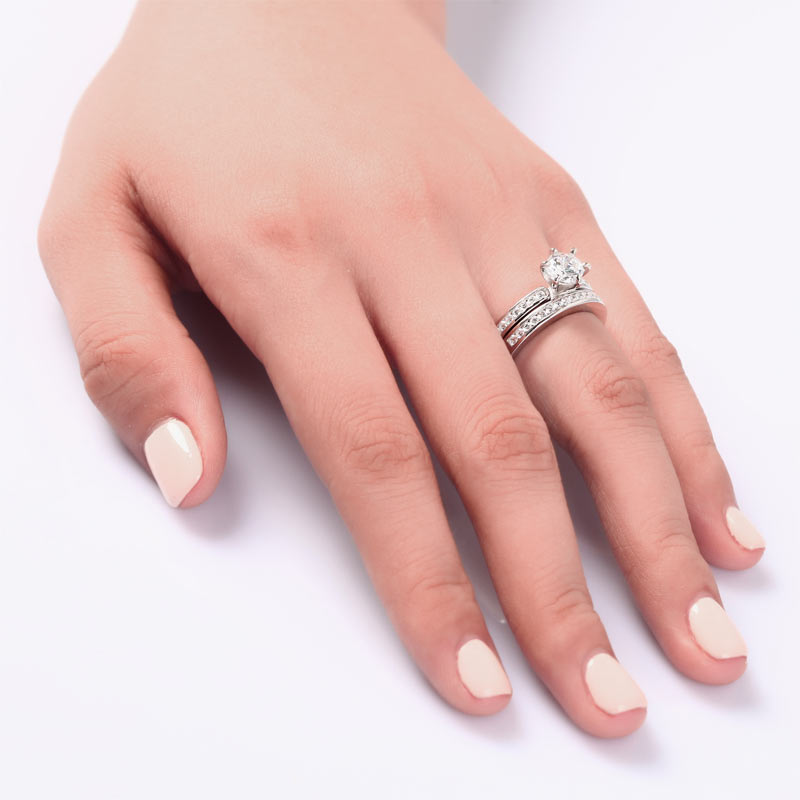 1 CT. Round Cut Simulated Diamond Channel Bridal Set in Sterling Silver