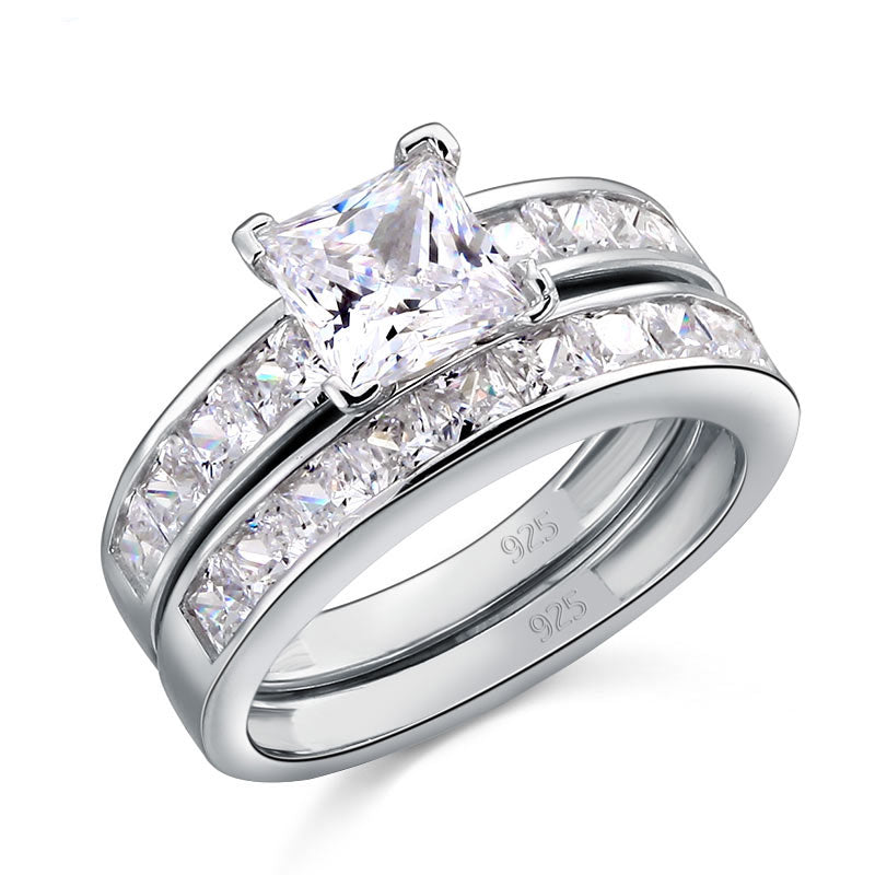 1 CT. Princess Cut Simulated Diamond Channel Bridal Set in Sterling Silver